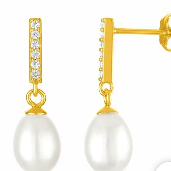 Cultured Freshwater Pearl 14K Gold Over Silver Pendant Necklace Set - Picture 2 of 4